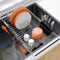 Small Expandable Over The Sink Dish Drainer Drying Rack In Stainless Steel Metal For Kitchen, Counter Space Saving Compact Above Plate Dryer Strainer, Adjustable Hanging Inside Sink Wire Drain Holder