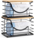 Extra Large Trash Bag Holder Under Sink 2 Pack Stackable Kitchen Storage with Bamboo Lid, Garbage Bag Dispenser Roll Holder, Pantry Organizers Wall Mounted Laundry Room Organization Storage
