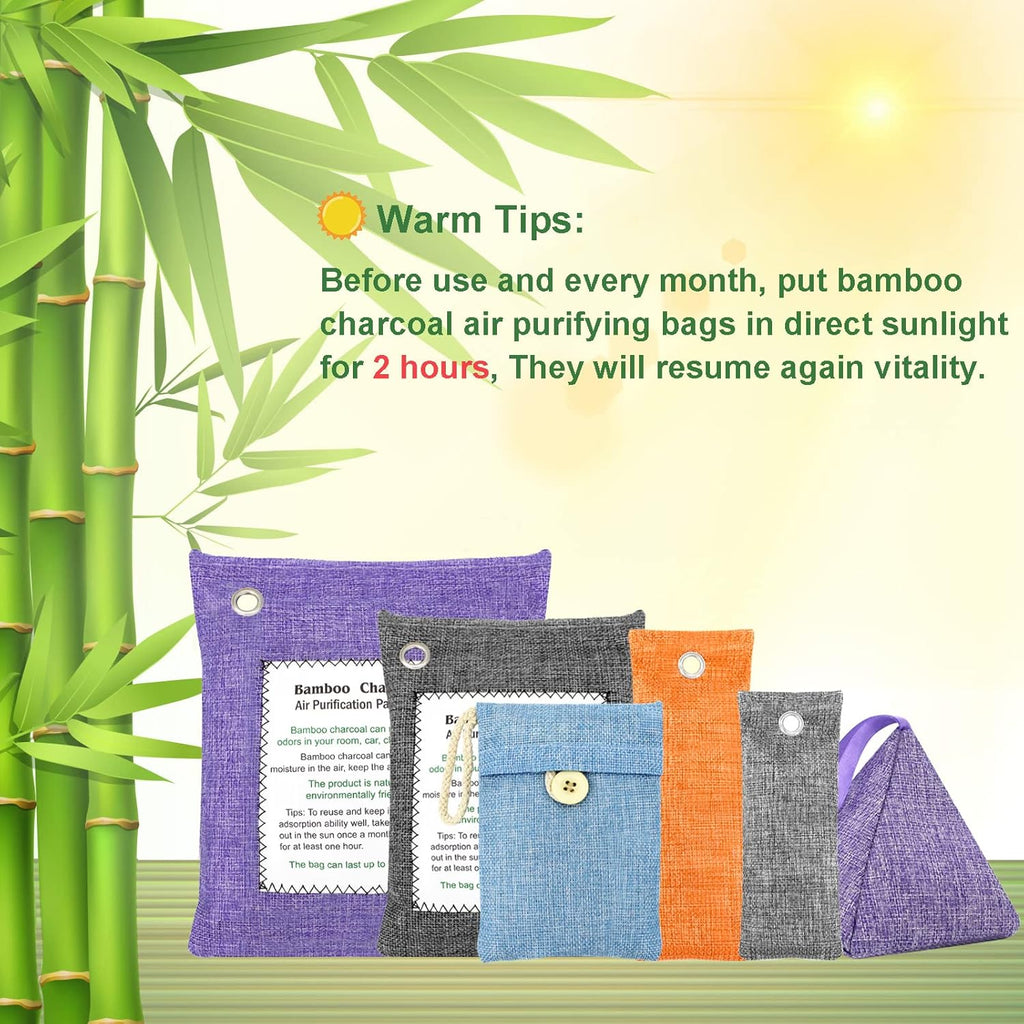 Charcoal Air Purifying Bags 12 Pack×100g Bamboo Charcoal Bags Odor Absorber, for Car Air Fresheners, Odor Eliminator for Home，Shoe Deodorizer - Colorful-Activated Charcoal Odor Absorbers