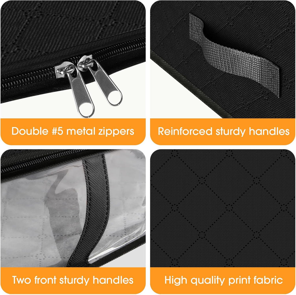 StorageRight Under Bed Storage Bins, 4-Pack 40L Foldable Fabric Storage Bags with Transparent Window, Breathable Organizer for Clothes/Blanket/Comforter/Quiltr, Black
