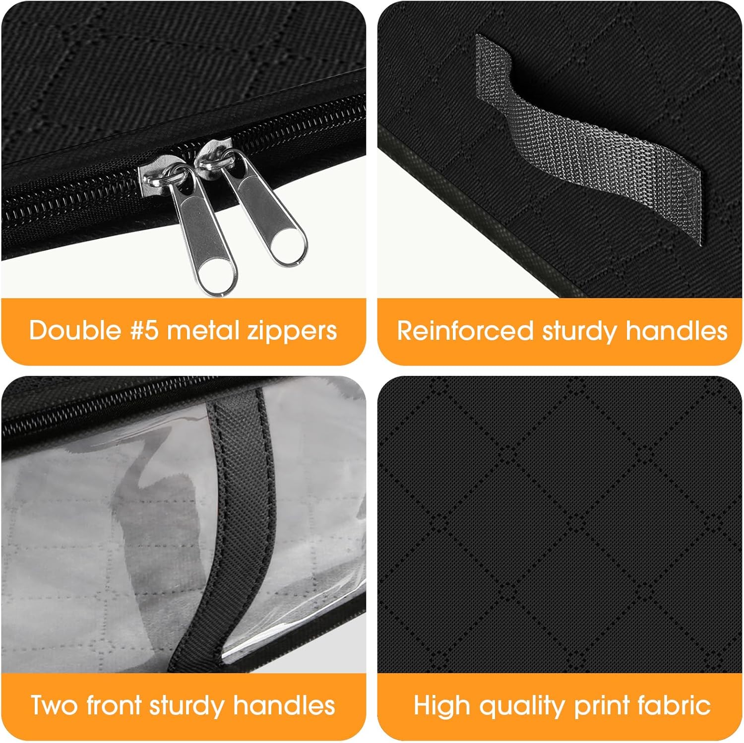StorageRight Under Bed Storage Bins, 6-Pack 40L Foldable Fabric Storage Bags with Transparent Window, Breathable Organizer for Clothes/Blanket/Comforter/Quiltr, Black