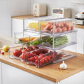 PeJeyiee 6 Pack Clear Stackable Refrigerator Organizers and Storage Drawers - Pull-Out Fridge Bins with Anti-Slip Base & Easy Clean, Plastic Organizers for Kitchen Pantry Cabinet Closet (Large)