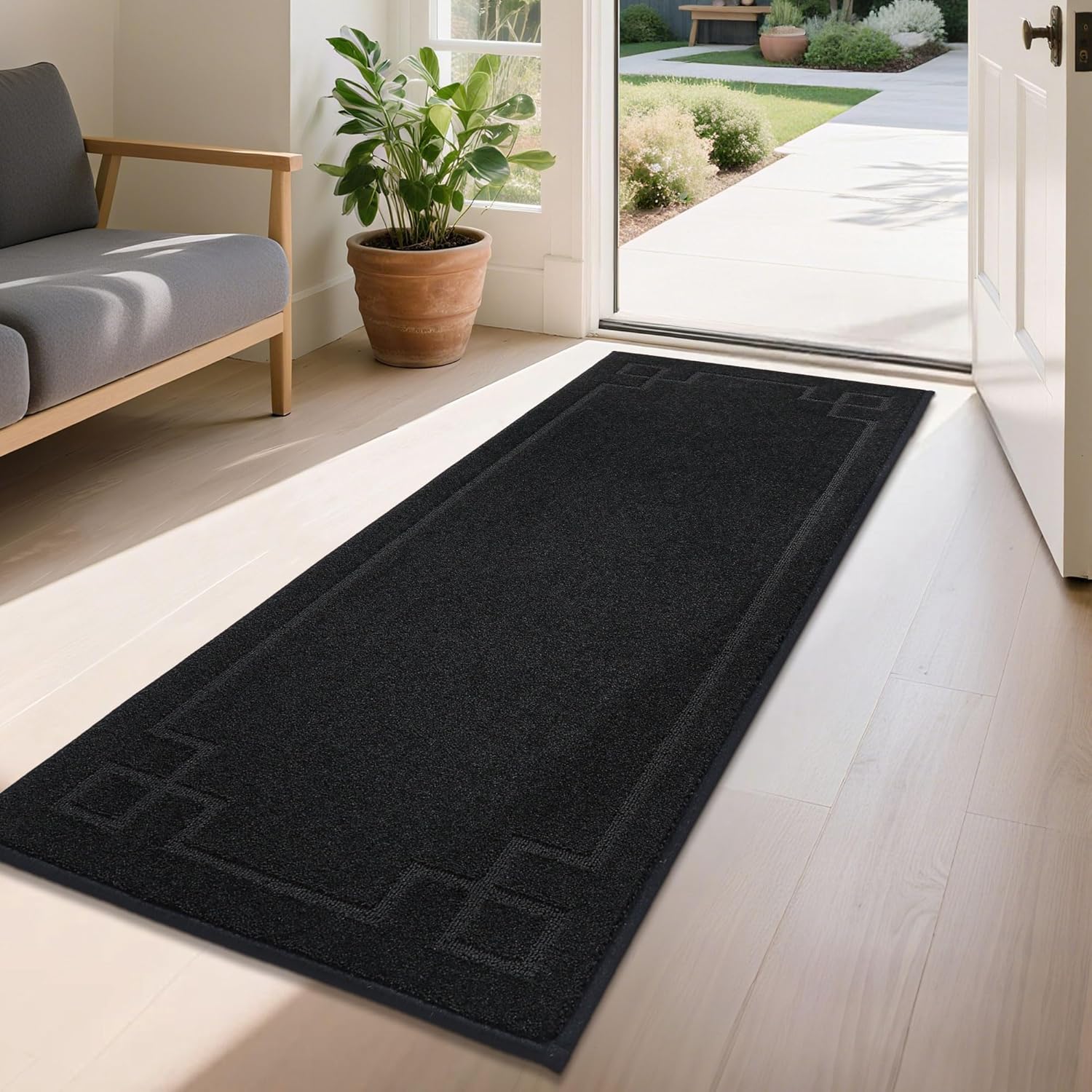 BEQHAUSE Door Mat 24" x 60", Non-Slip Door Mats Indoor Entryway Rugs Washable Low-Profile Absorbent and Stain Resist Floor Mats, Dog Door Mat for Front Back Door, Muddy Wet Shoes & Paws, Black