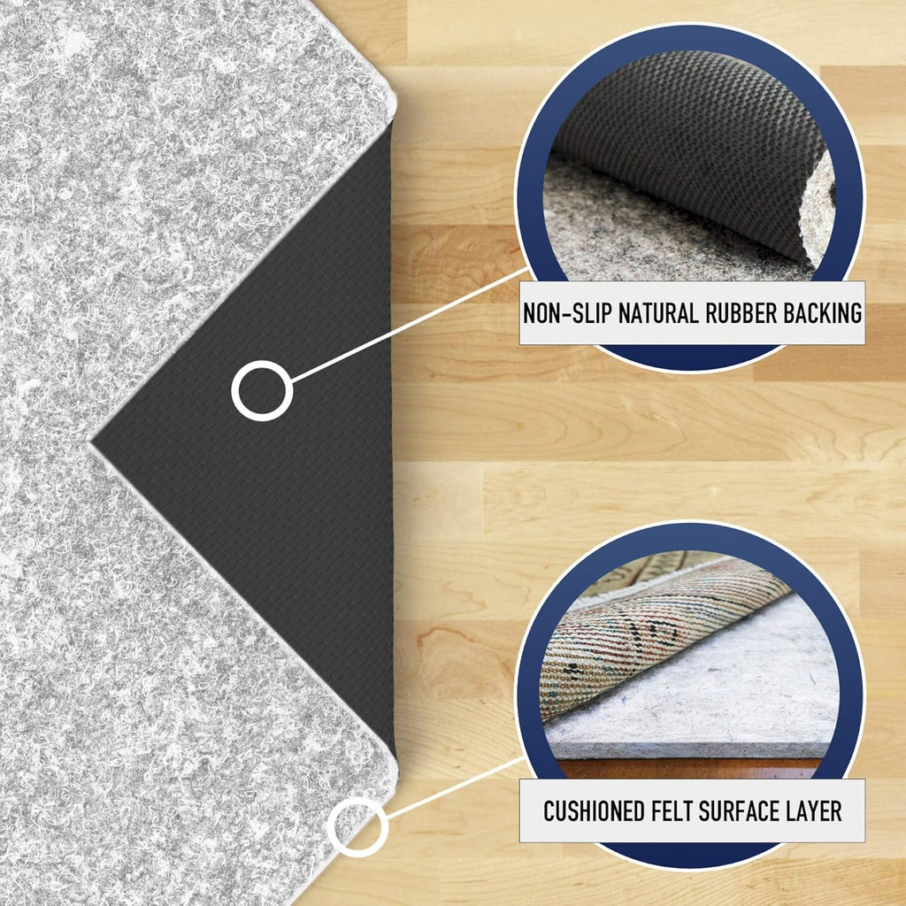 RUGPADUSA - Dual Surface - 7'10" x 10'3" - 1/4" Thick - Felt + Rubber - Non-Slip Backing Rug Pad - Safe for All Floors