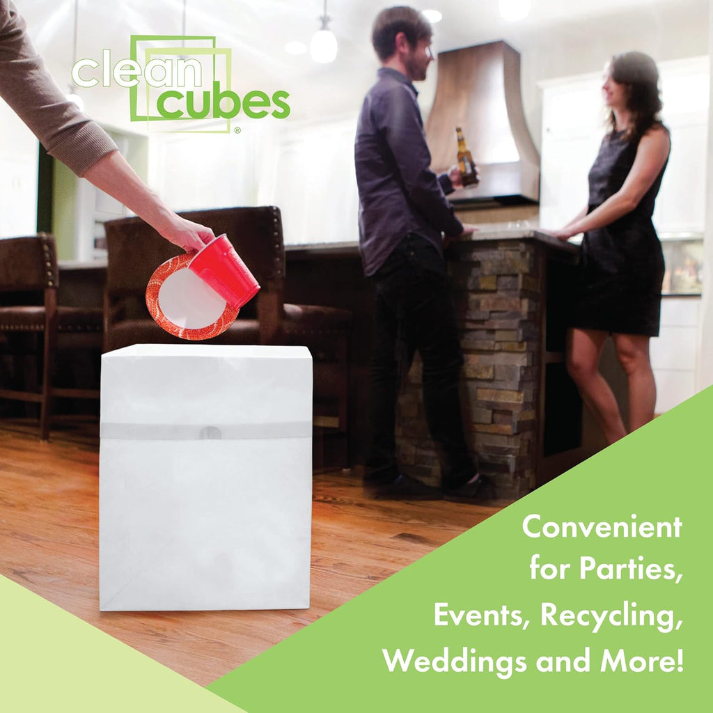 13 Gallon Disposable Pop-Up Trash Cans (3-Pack) with Fitted Bags – Foldable Garbage & Recycling Bins for Parties, Events & Kitchen (White, 17" H x 13.5" W x 10" D)