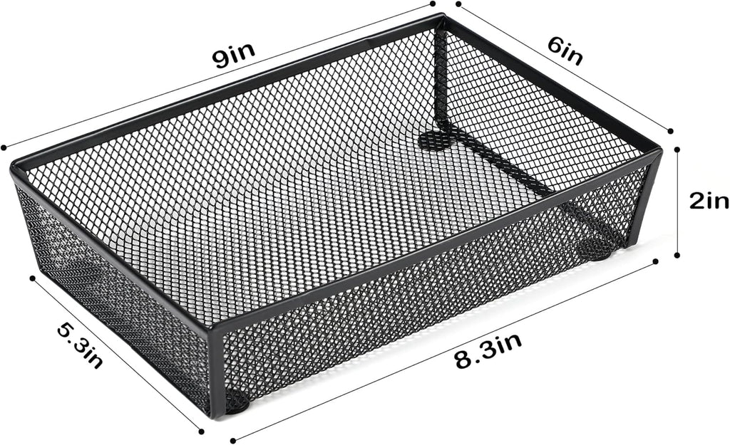 BYCY Silverware Drawer Organizer, Mesh Utensil Organizer for Kitchen Storage, Black Steel Metal Mesh Tray for Flatware Fork Spoon Knife (9x6-4P-Black)