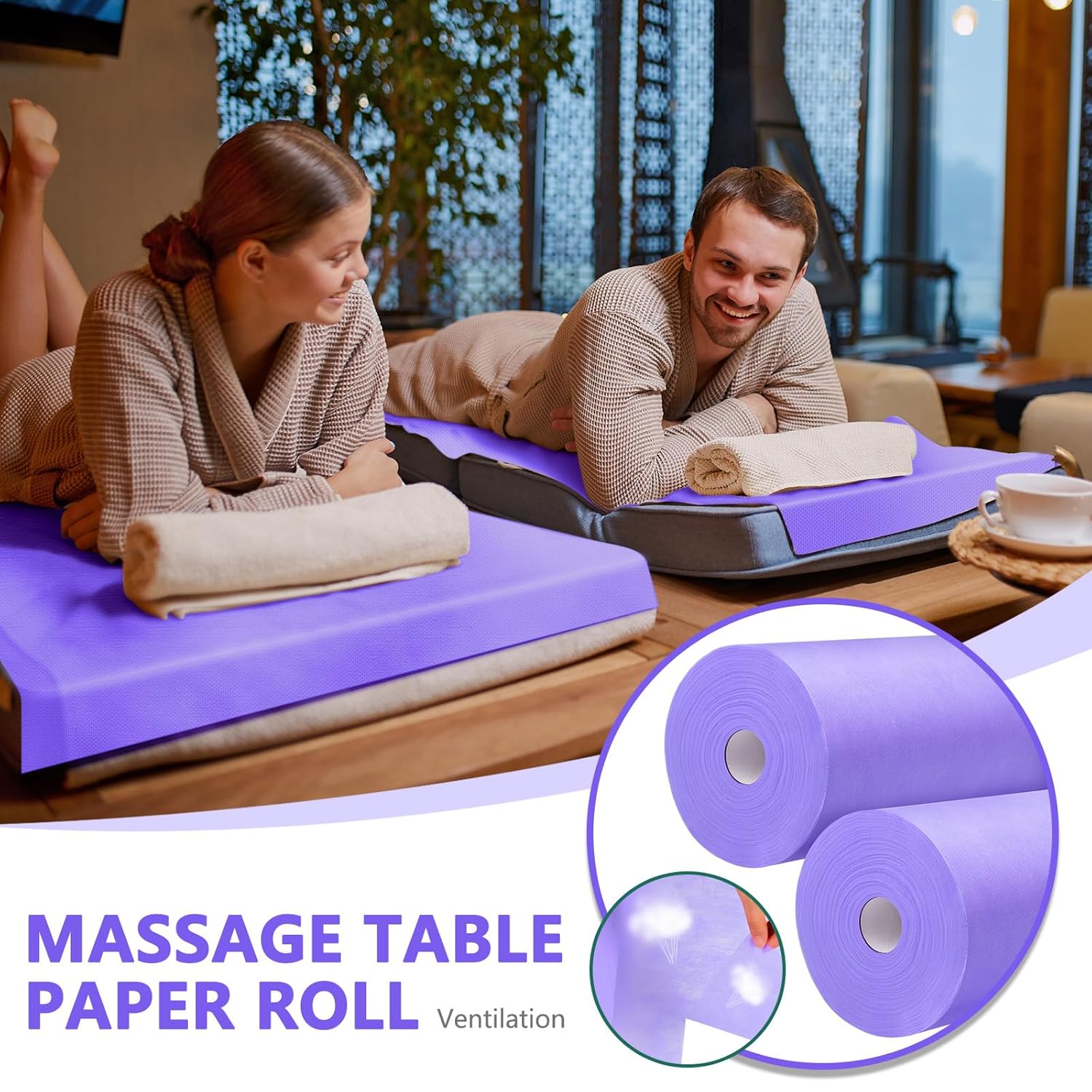 Tudomro 2 Roll Disposable Non Woven Bed Sheets 24 x 71 Inch Massage Table Paper Covers Non Woven Fabric Massage Sheets Waterproof Spa Breathable Bed Cover for Beauty Salon, Hotels(Purple)