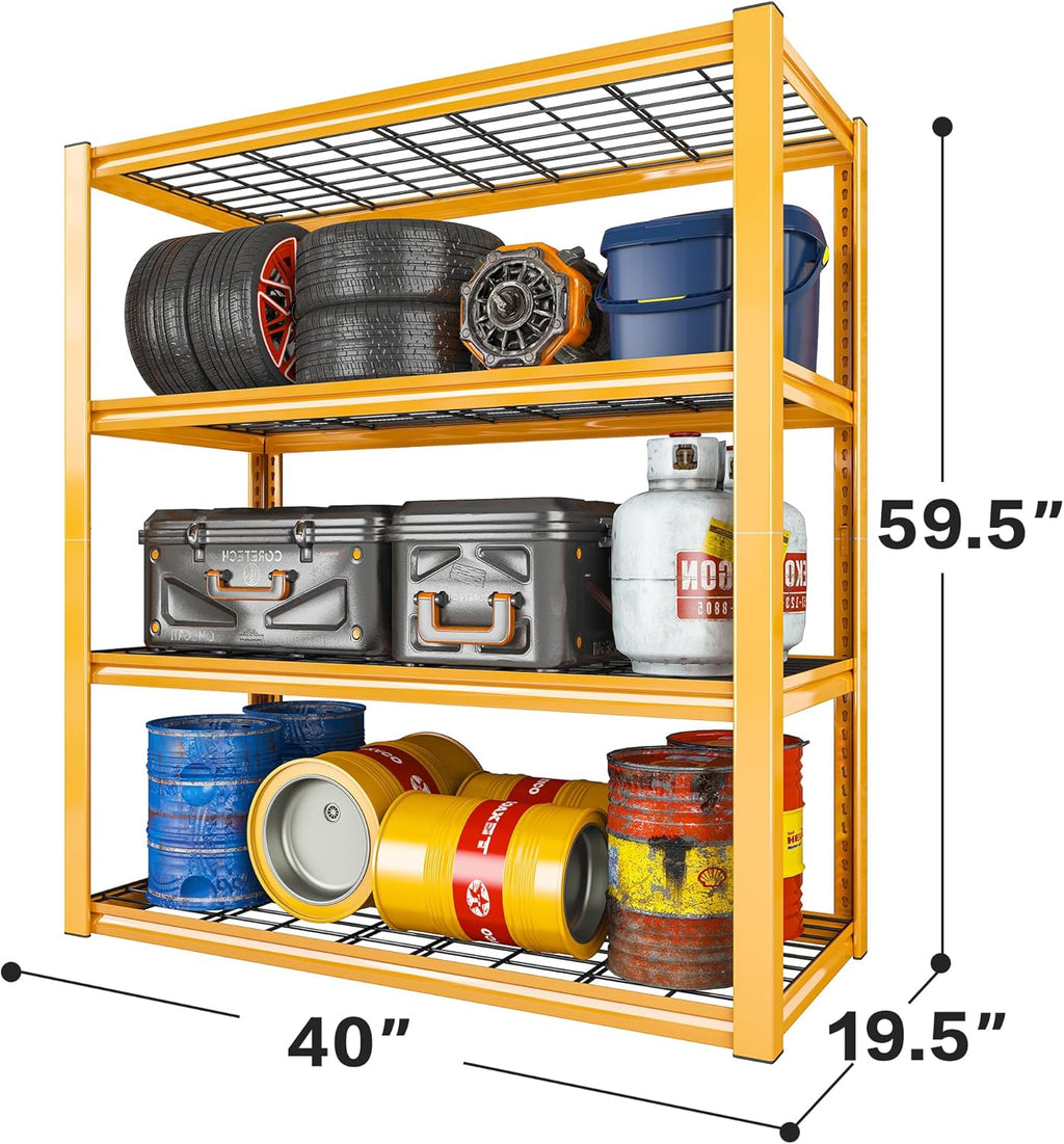 REIBII 40" W Garage Shelving 2240 LBS Storage Shelves Adjustable Heavy Duty Shelving 4 Tier Metal Shelves for Storage for Garage Kitchen Pantry Warehouse Basement 40" W × 19.5" D × 59.5" H, 4 Pack