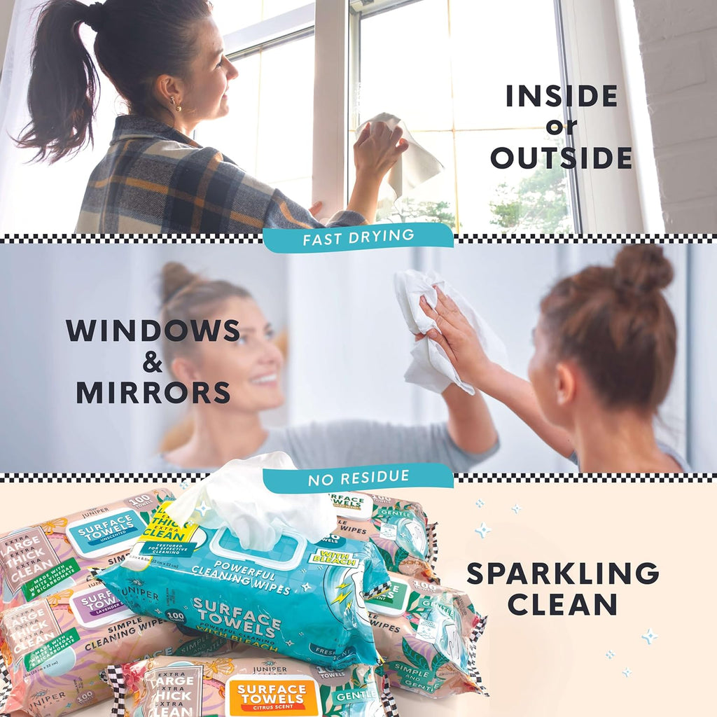 3 Packs Surface Wipes with Bleach, Thick & Large Dispose, All-Purpose Cleaner for Bathroom, Kitchen, Office, 300 Count Soft Flow, Biodegradable, Fresh Scent