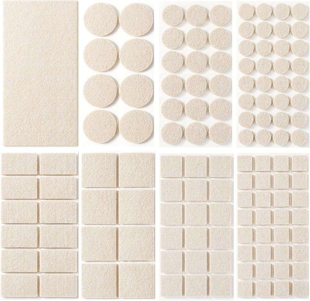 Felt Furniture Pads for Hardwood Floors 129 Piece, Furnigear Anti Scratches Felt Pads for Round, Square Chair Feet Self Adhesive Chair Felt Pads Sliders Moving Your Furniture Smoothly, Beige