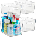 Plastic Food Storage 4 Pack Clear Container Bin with Handles for Organizing Kitchen, Pantry, Refrigerator, Freezer, Pantry, Cabinet, Closet, Bathroom. 10”x7.5”x5.3”