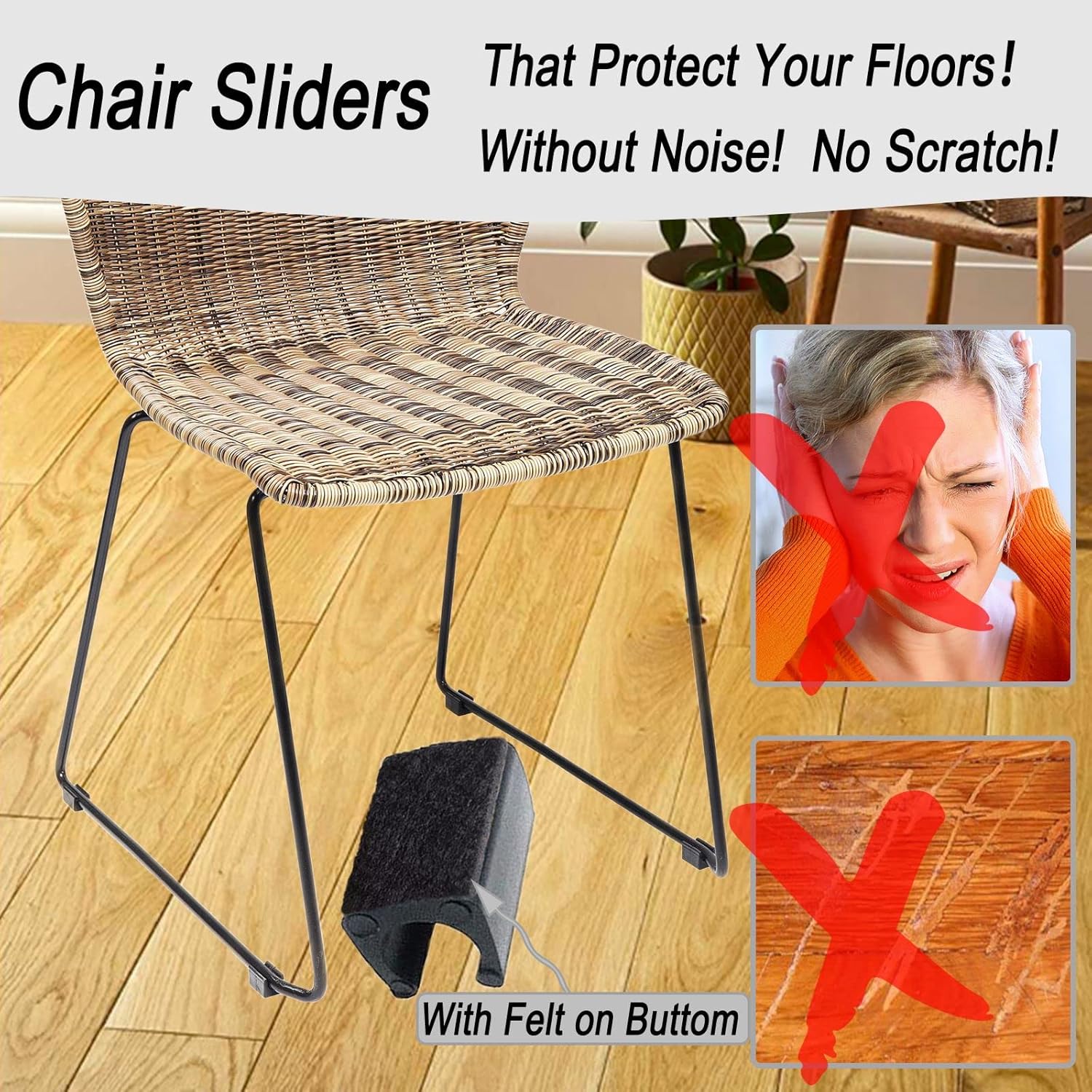 Rectangle U Shaped Chair Leg Tips Caps with Felt Pads,Furniture Feet Protector Slide Smoothly Glides No Scratches No Noise Protect Hardwood Floor,Fit 14mm(9/16inch) Diameter Tubular Leg (Black 24PCS)