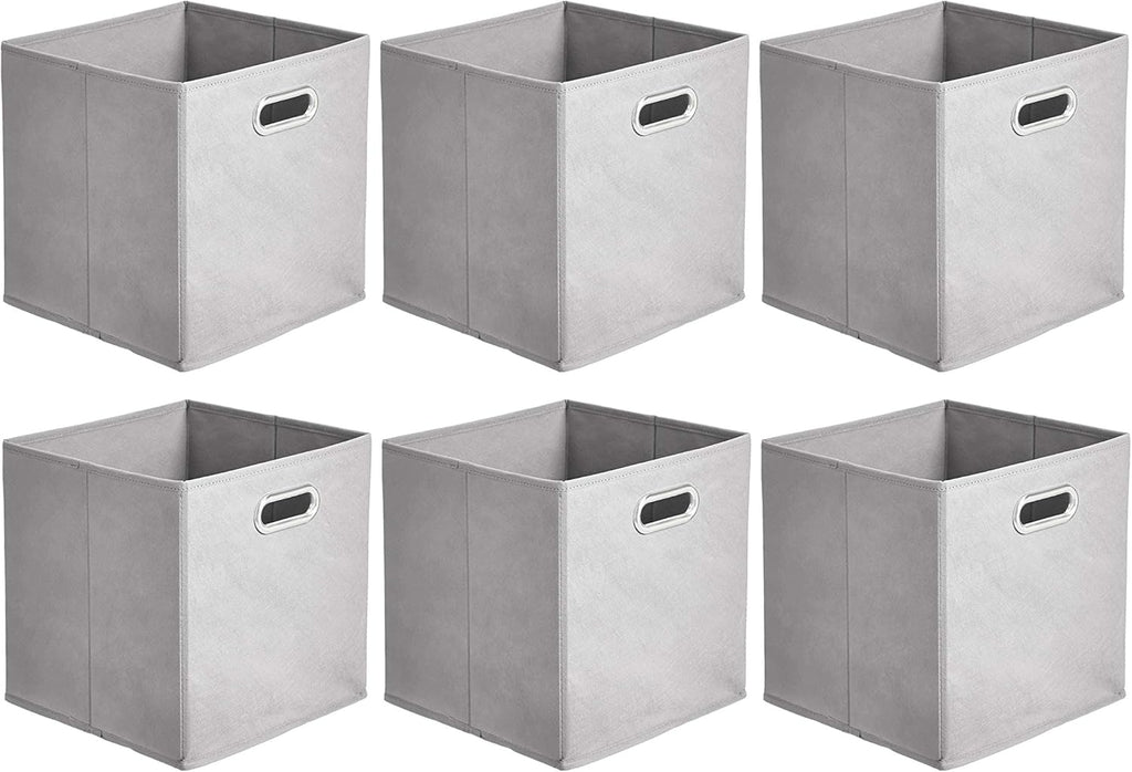 Amazon Basics Collapsible Cube Storage Organizer Bins, 6-Pack, 10.5 x 10.5 x 11 inches, Light Grey