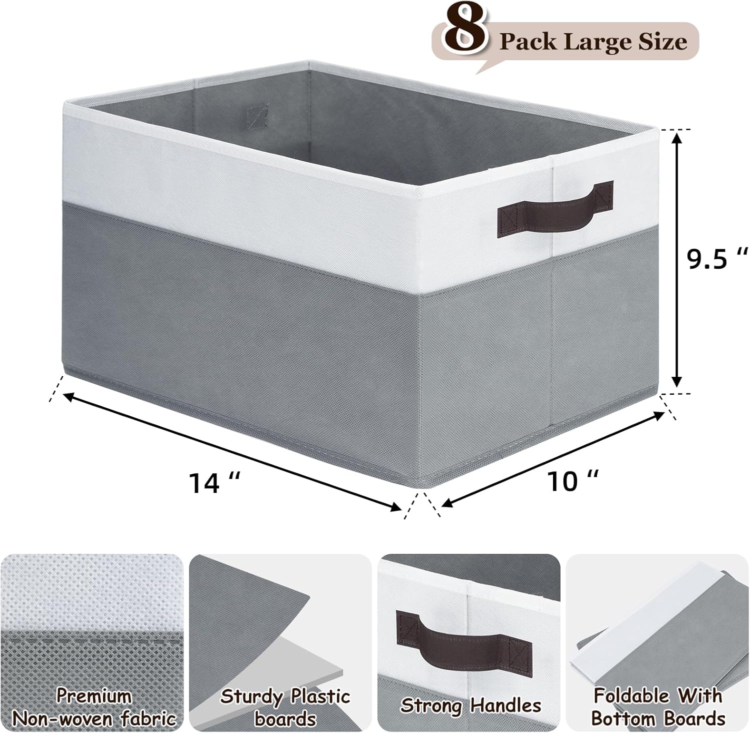 Criusia Large Storage Baskets 8 Pack Versatile Fabric Storage Bins for Closet Cabinet Wardrobe Nursery Pantry | Nursery Organizer Bins for Baby Diaper Toys Clothes | Housewarming Mothers Day Gift