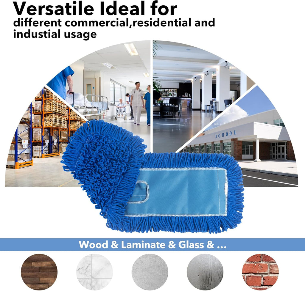 Matthew 36'' Microfiber Loop Dust Mop Washable Commercial&Residential Heavy Duty Mop Head Replacement Premium Absorbent Industrial Dust Mop Refill Pads for Hardwood, Office,Garage and Hotel -12Pack