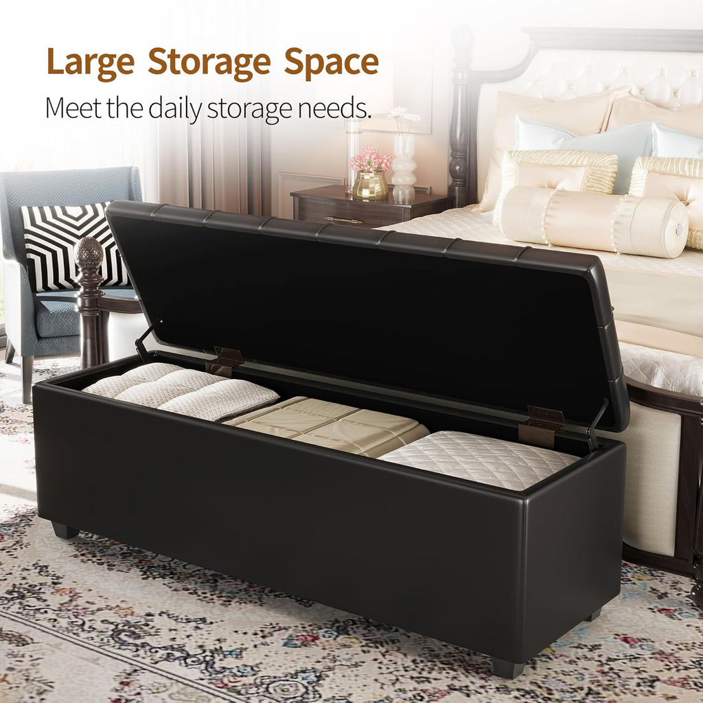 Ottoman with Storage 38 inches, Furniture End of Bed Storage Benches, Long Ottomans Bench with hinged lid, Bench seat Trunk for Foot Rest in Bedroom, Living Room (Black)