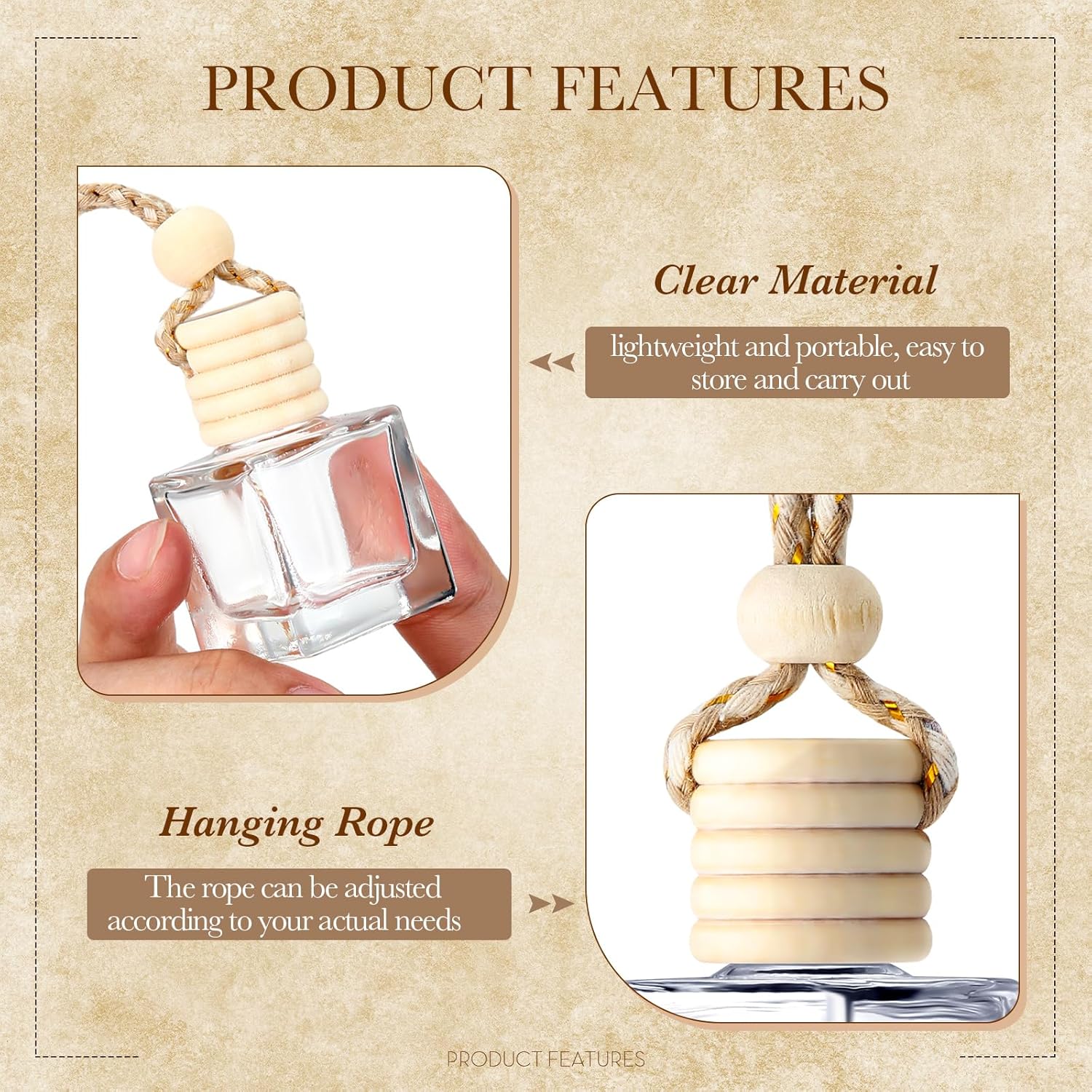 BBTO 50 Pcs Hanging Car Air Freshener Car Diffuser Bottles Empty Glass Perfume Bottle Freshener Diffuser Bottle Pendant for Essential Oil Fragrance Aromatherapy Bottle Ornament(Cube)