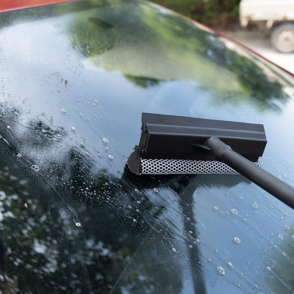 Matthew Cleaning All Purpose Window Squeegee Window Cleaner Tool,Car Squeegee Windshield Cleaning Sponge and Rubber Squeegee,2-in-1 Window Cleaner Sponge(10'') and Soft Rubber with Pole 20’’ (6Pack)