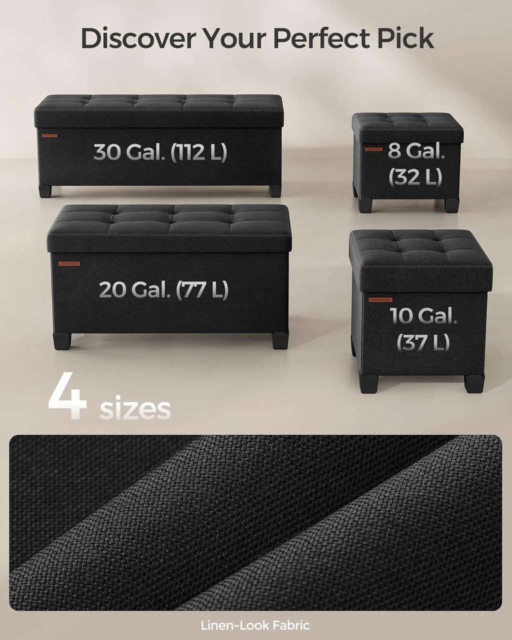 SONGMICS Storage Ottoman Bench, Foldable Foot Rest with Legs, 15 x 43 x 15.7 Inches, End of Bed Bench, Storage Chest, Load up to 660 lb, for Living Room, Bedroom, Entryway, Ink Black ULSF018B01