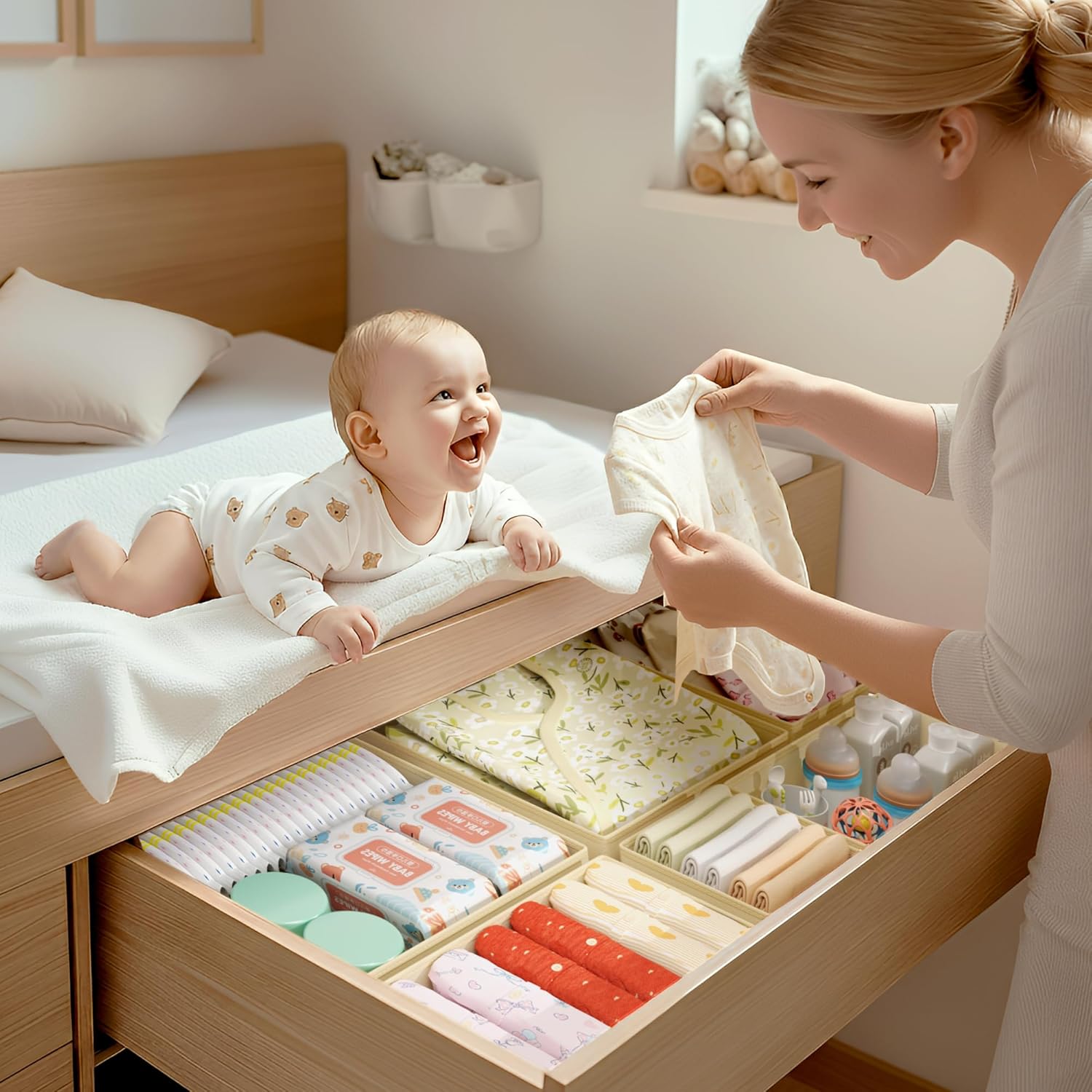 DIMJ Drawer Organizer Clothes - 18 Pack Baby Dresser Organizer for Nursery, Foldable Drawer Organizer Bins for Closet Bedroom Organization, Fabric Clothes Storage Dividers for Underwears, Socks, Bras