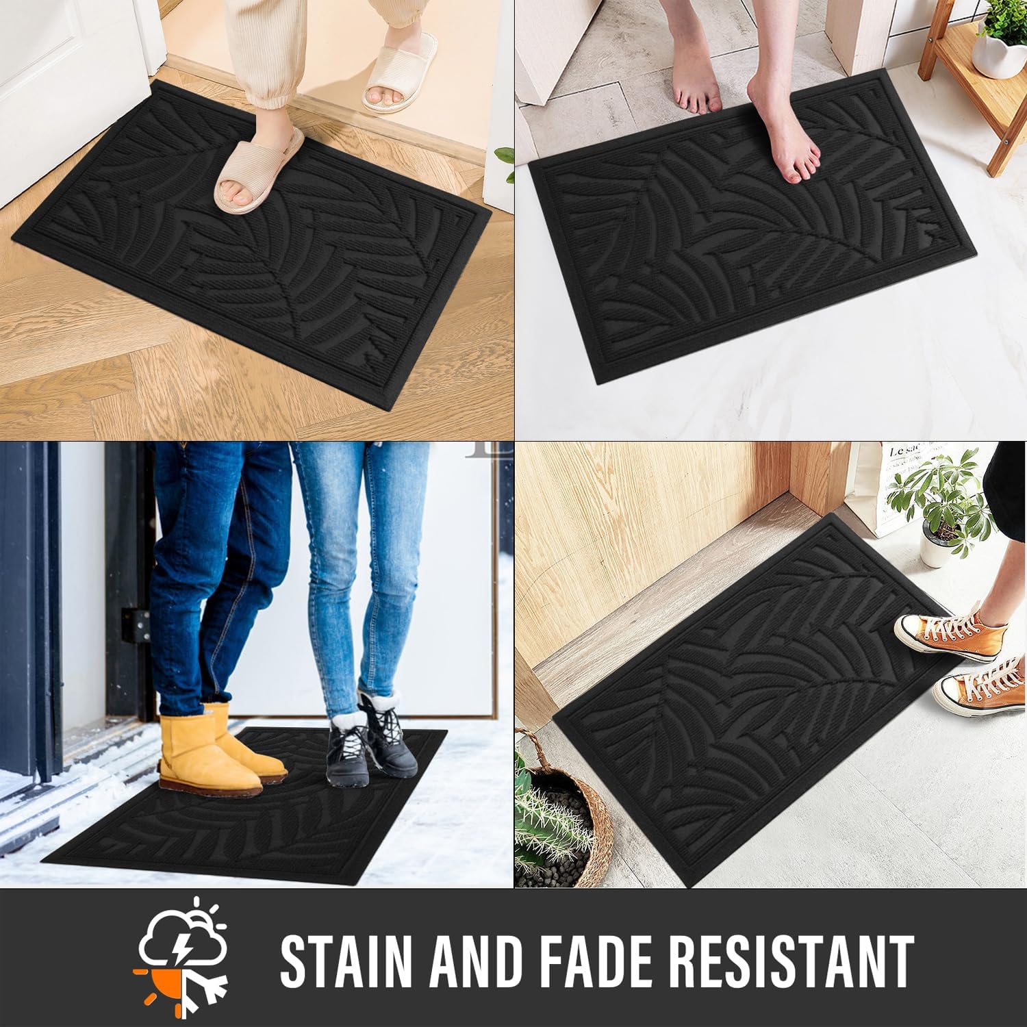 Front Door Mat, Absorbent Resist Dirt Welcome Door Mat Indoor Outdoor, Waterproof Doormat, Sturdy Non Slip Backing, Fade Resistant, Low Profile Entry Mat for Entryway, 36×24, Black
