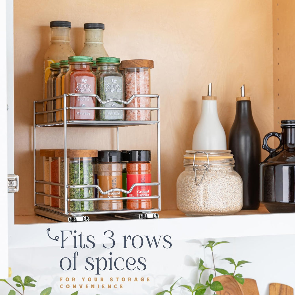 Pull Out Cabinet Organizer for Spices, Cans - Heavy Duty with Lifetime Limited Warranty- Pull Out Spice Rack- Cabinet Pull Out Shelf for Cans,Dishes, Etc, 6.-1/2"W x 10-3/8"D x 8-7/8"H, Chrome