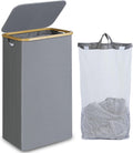 efluky Laundry Basket with Lid and Removable Bag, 100L Tall Laundry Hamper with Bamboo Handles, Aesthetic Dirty Clothes Bin for Laundry Room, Bathroom, Bedroom and Dorm, Silver Grey