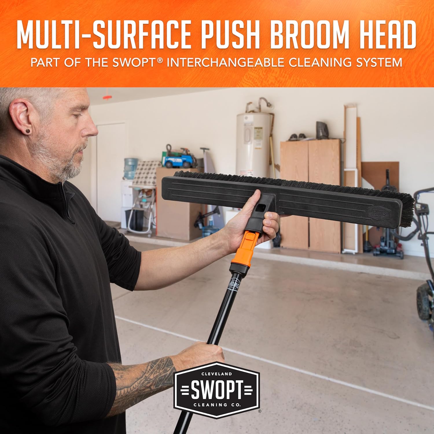SWOPT 24” Standard Multi-Surface Push Broom Head — Indoor and Outdoor Push Broom — Cleaning Head Interchangeable with All SWOPT Cleaning Products for More Efficient Cleaning and Storage