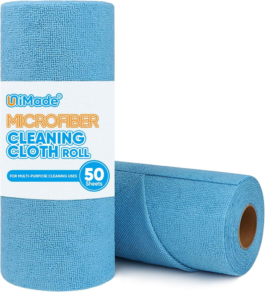 Microfiber Cleaning Cloth, 50 Sheets Shop Towels Commercial Grade Washcloths Lint-Free Clean Rags Bulk Towels for Cars Mechanic Restaurant Garage Housekeeping, 11.5"x 11.5", Blue