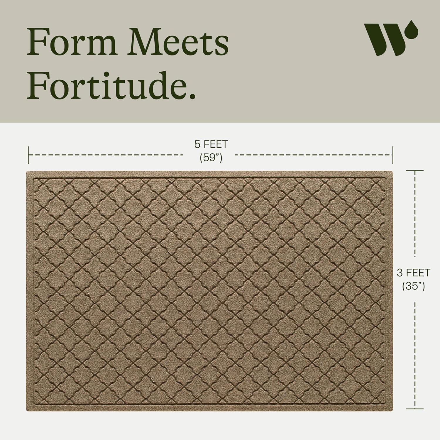 WaterHog Heavy Duty Doorway Mat, 3' x 5', Made in USA, Durable & Skid-Resistant Entryway Mat, Water-Trapping, Indoor/Outdoor Decorative Floor Covering, Cordova Collection, Khaki/Camel