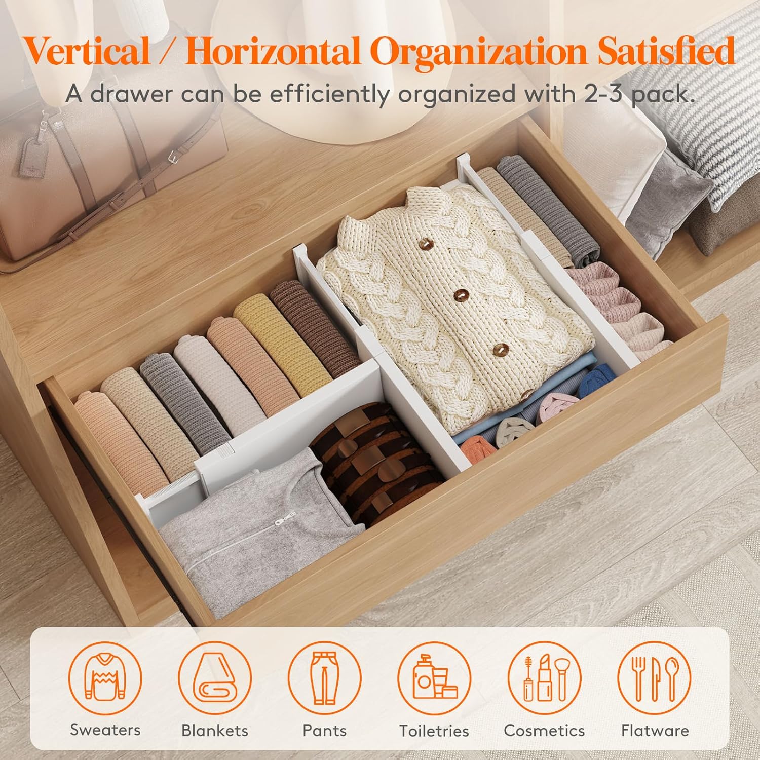 Lifewit 16 Pack Drawer Dividers Plastic 6" High, 13.5-22" Adjustable Drawer Organizers for Clothes, Expandable Dresser Separators in Bedroom/Bathroom/Kitchen/Vanity/Office Organization and Storage