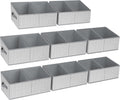 DIMJ Storage Baskets for Shelves 8 Packs - Large Trapezoid Closet Organizer Bins with Handles and Divider, Foldable Clothes Containers Box for Shelf, Towel, Book, Toy, Purse, Grey