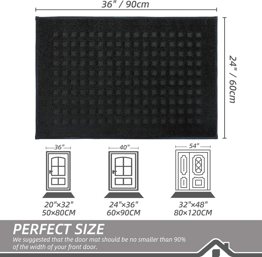 BEQHAUSE Waffle Door Mats Indoor 24"x36", Dog Mat for Muddy Paws Absorbent and Dirt Resist Floor Mats Non-Slip Washable Rugs for Entryway, Welcome Mat for Front Back Door, Muddy Wet Shoes, Black