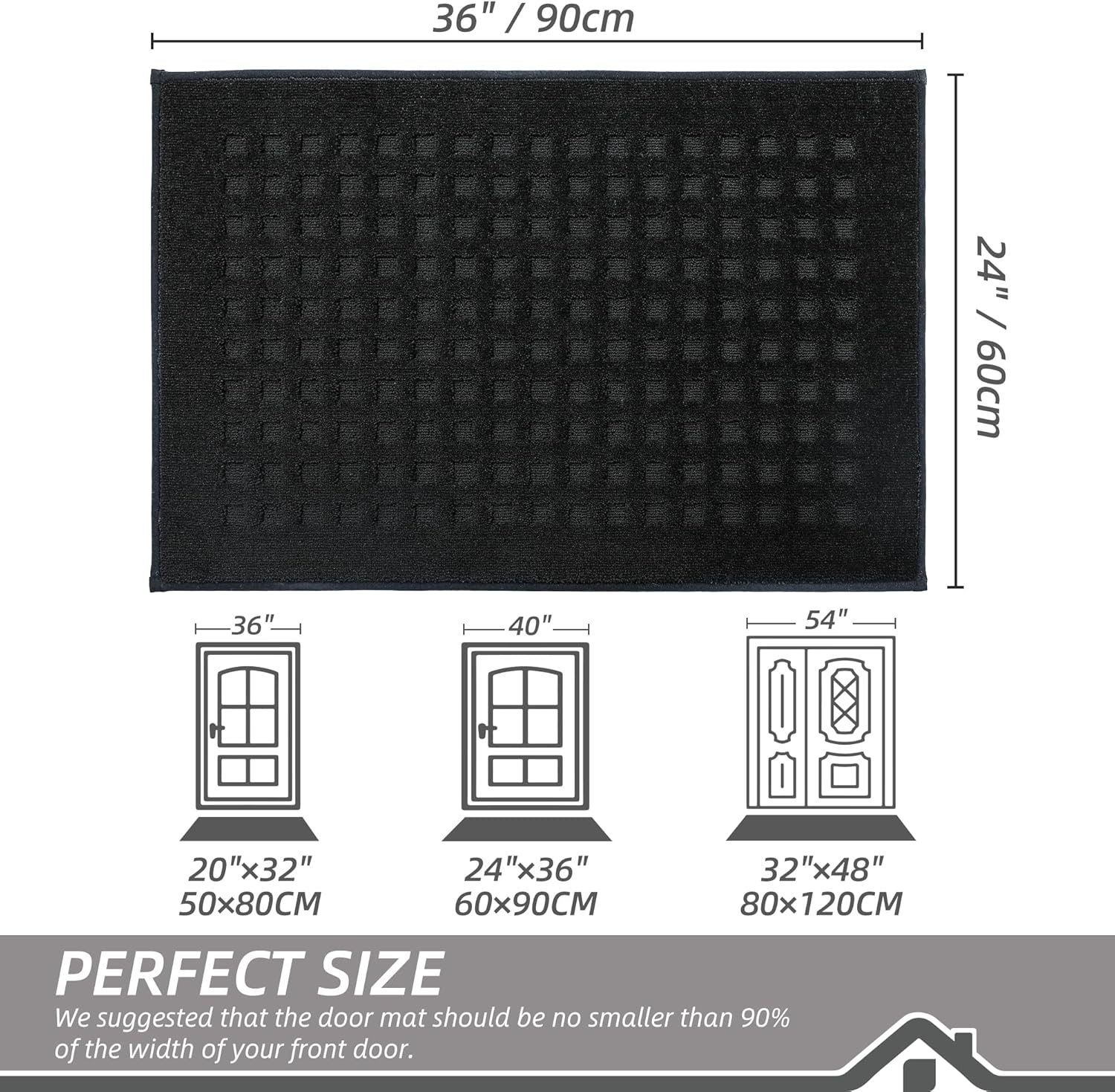 BEQHAUSE Waffle Door Mats Indoor 24"x36", Dog Mat for Muddy Paws Absorbent and Dirt Resist Floor Mats Non-Slip Washable Rugs for Entryway, Welcome Mat for Front Back Door, Muddy Wet Shoes, Black