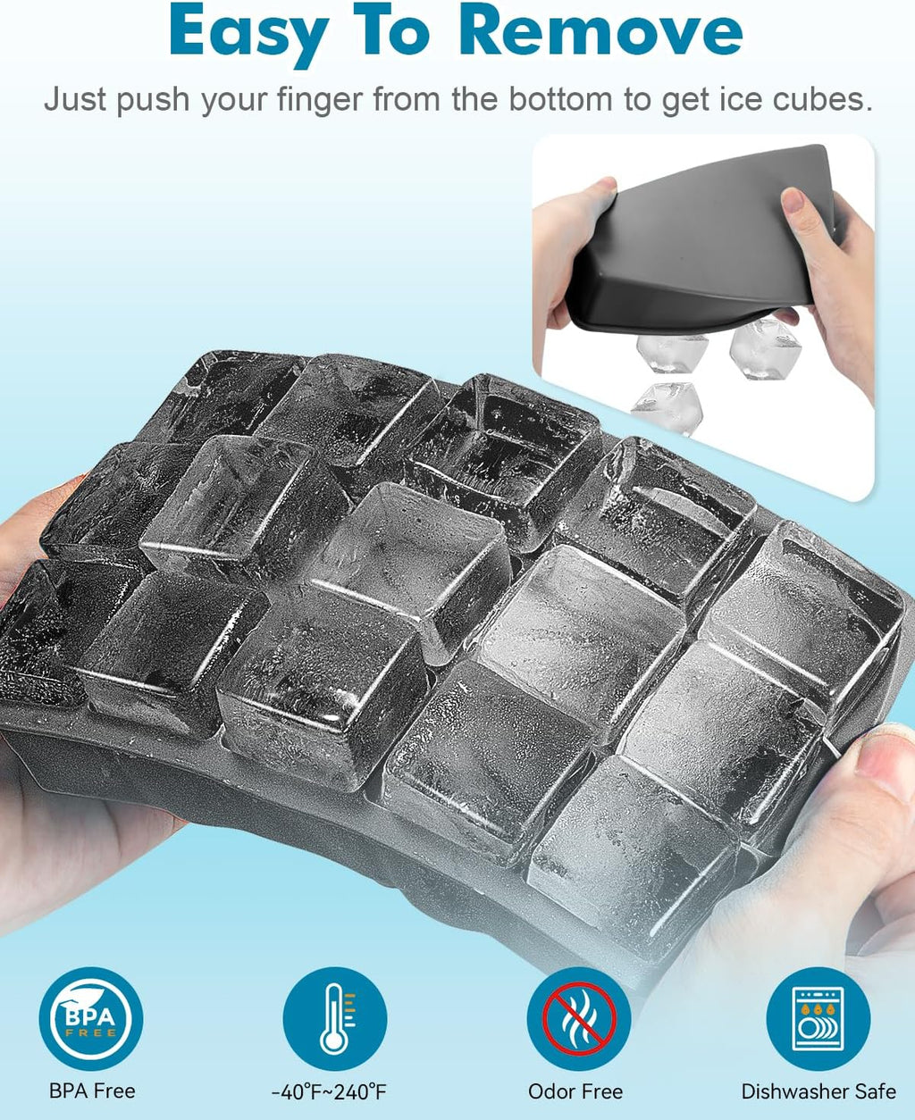 Silicone Ice Cube Trays for Freezer 2 Pack, Easy Release Square Ice Cubes Mold, Best Rubber Ice Cube Tray for Whiskey Cocktail Coffee, Mini Fridge Old Fashioned Silicone Ice Tray