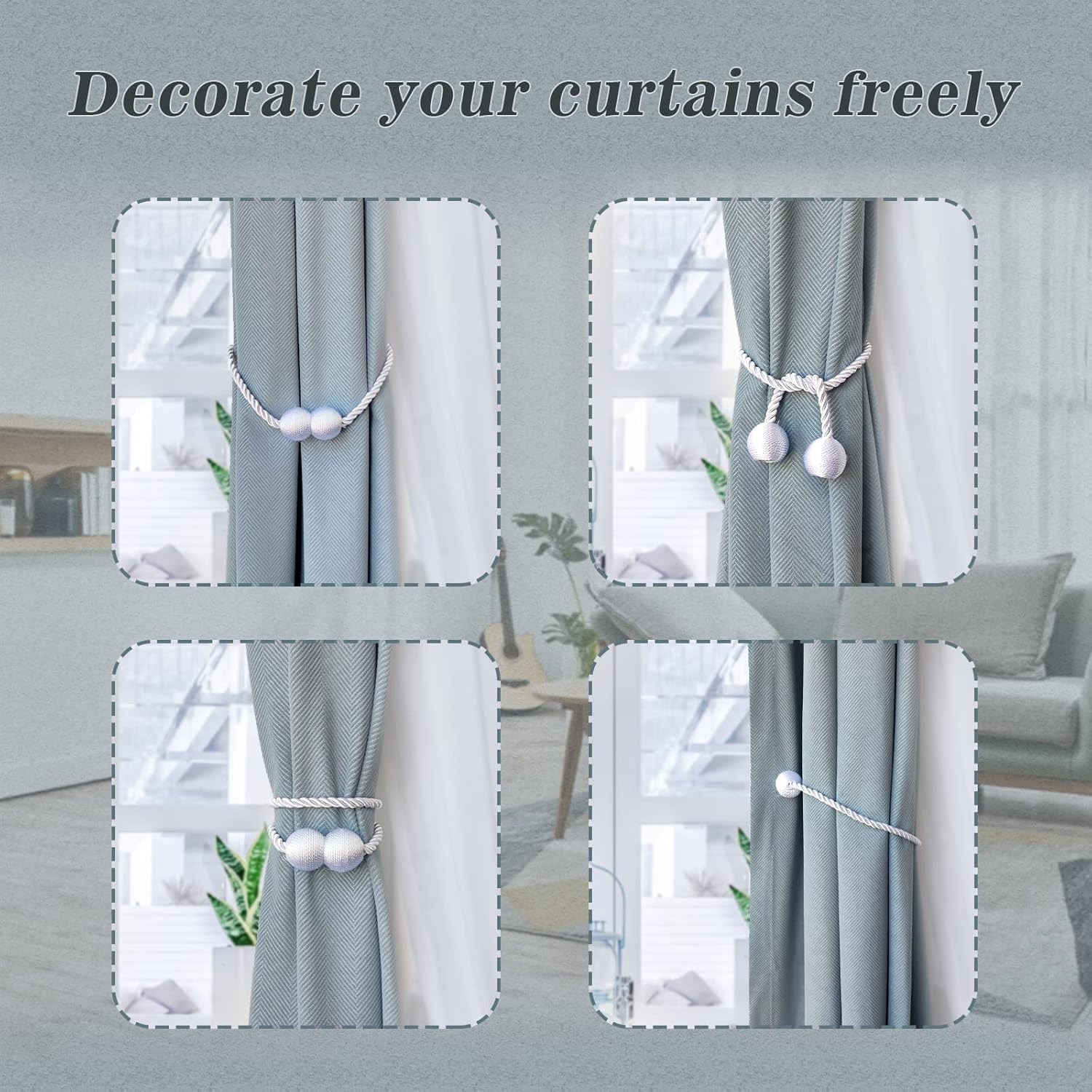 Hion Magnetic Curtain Tiebacks White 6 Pack, Curtain Tiebacks Buckles Holdbacks Holders Hooks Clip for Home Bedroom Office Decorative Thick or Thin Curtain