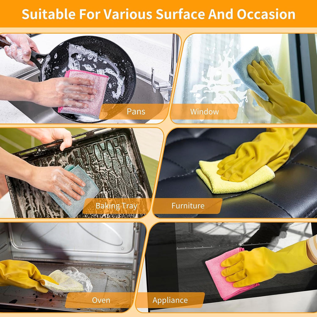 2 in 1 Microfiber Cleaning Cloth Kitchen Towels, Non Scratch Wire Dishcloth Cleaning Rags for Washing Dishes, Multipurpose Microfiber Towels for Cars, Kitchen, Wall and Window Cleaner