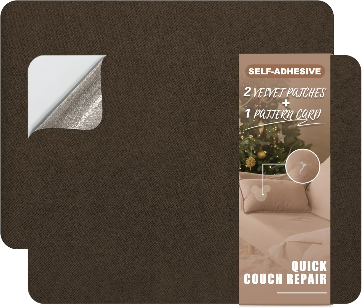 Azobur Fabric Couch Repair Patch 8.3 x 11 inches,Self-Adhesive Fabric Repair Patch for Furniture,Handbag,Sofa,Car Seats-(Dark Brown)