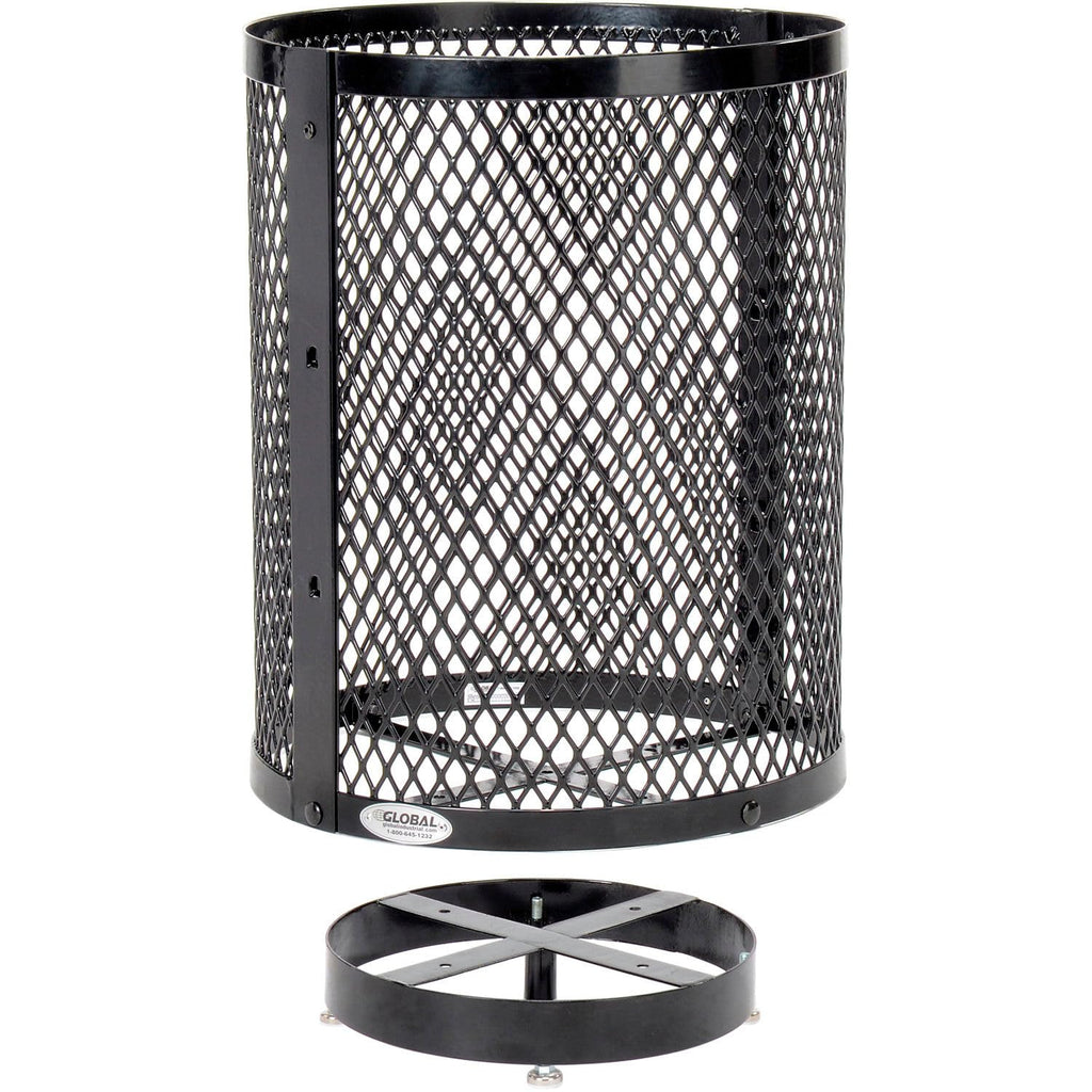Global Industrial Outdoor Diamond Steel Trash Can with Rain Bonnet Lid, Raised Base and Plastic Liner, 36 Gallon Capacity, Black, Thermoplastic Coating, 23-1/2" Diameter, 43-1/2"H