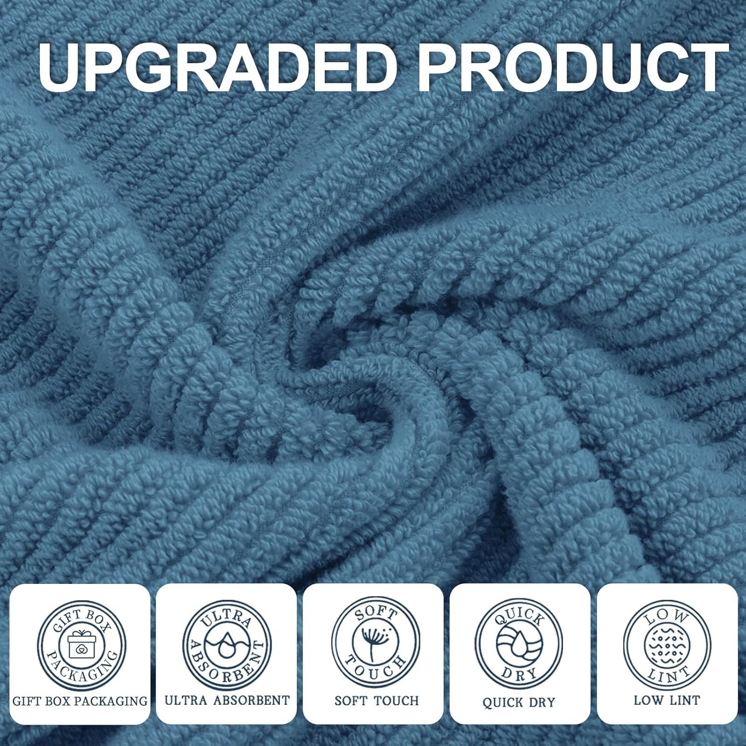 Blue Washcloths 6 Pack, 13"x13" - 100% Cotton | Lightweight | Thick | Quick Dry | Soft | Absorbent, Wash Cloths for Your Face and Body, Hand Towels for Shower, Bathroom Essentials, Denim Blue