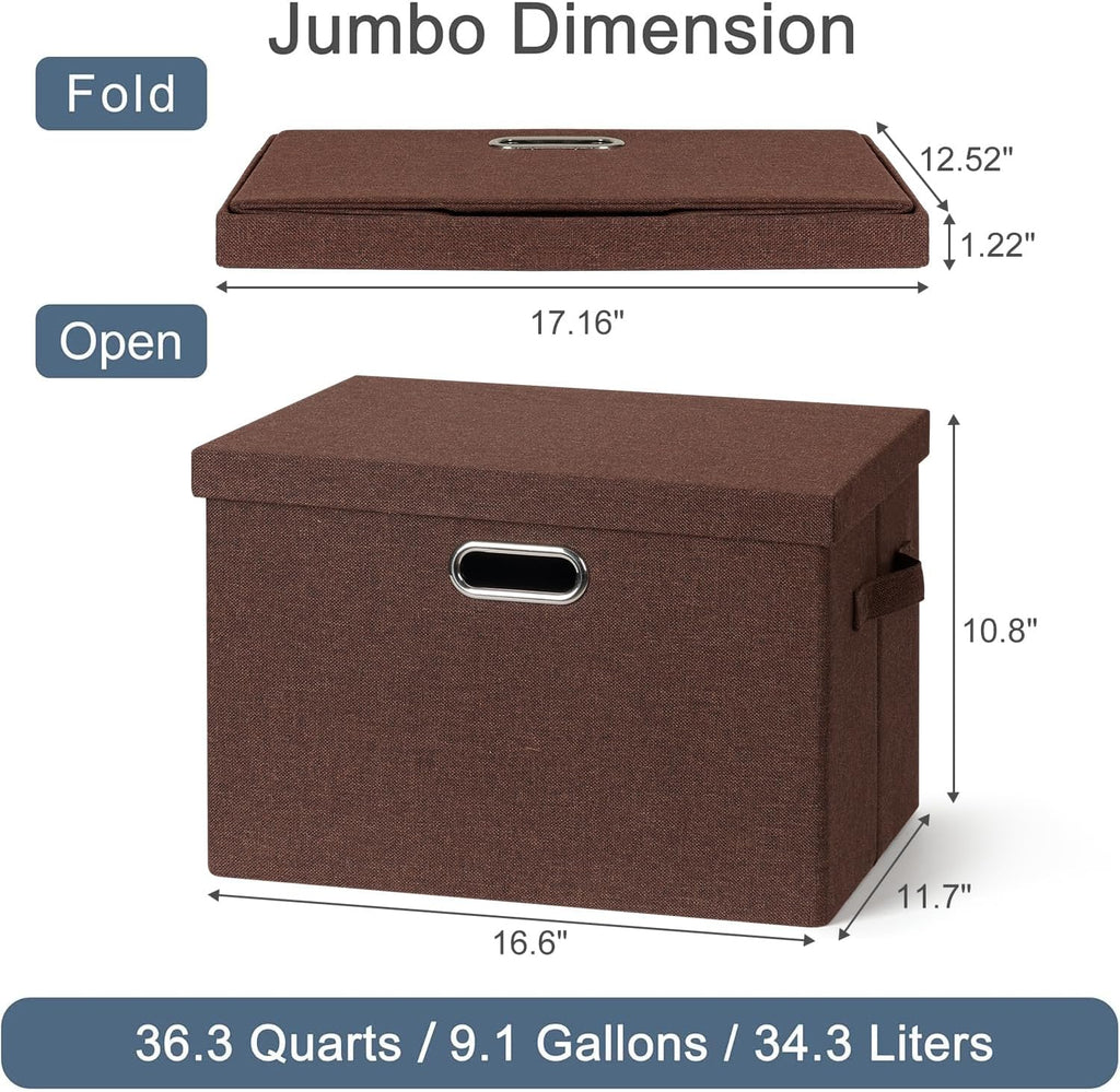 Large 17" 36 Quart Collapsible Stackable Storage Bins with Lids, 3 Packs Dark red Foldable Fabric Closet Storage Boxes with Lids, Heavy-duty Linen Cube Baskets(17x12x11)