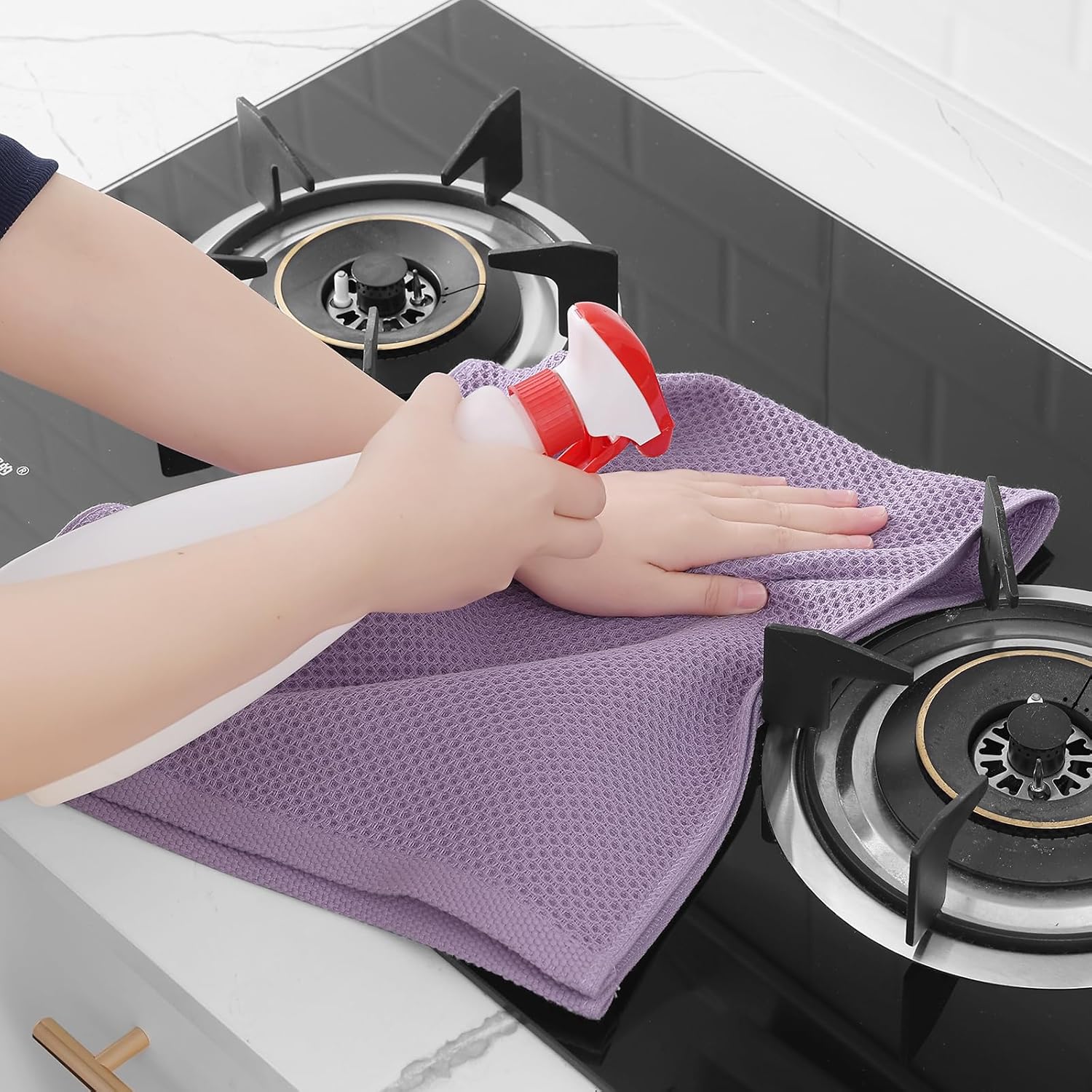 Homaxy 100% Cotton Waffle Weave Kitchen Dish Towels, Ultra Soft Absorbent Quick Drying Cleaning Towel, 13 x 28 Inches, 6-Pack, Lavender