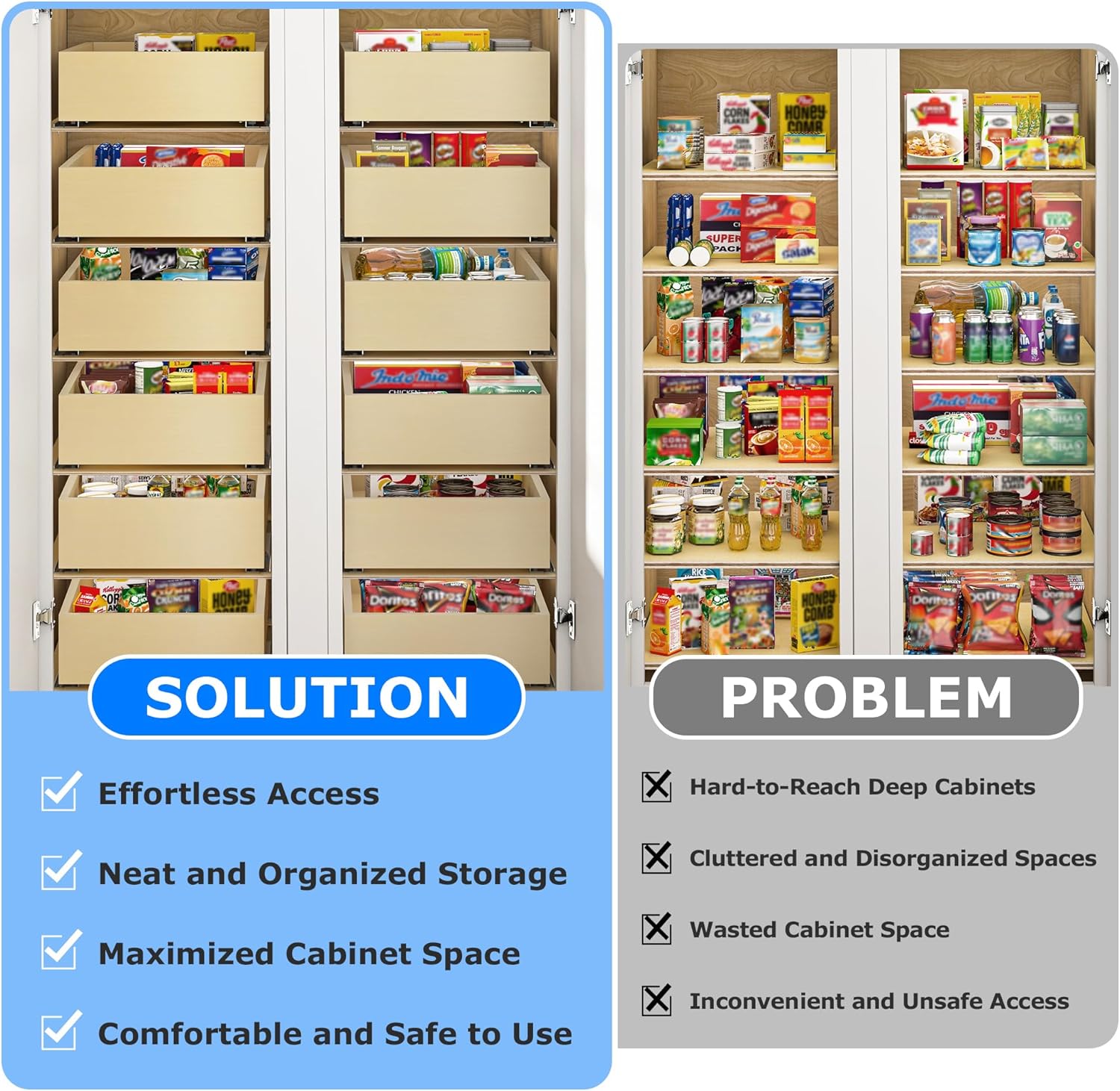WelFurGeer Soft Close Pull Out Cabinet Organizer, 17" W x 22" D Heavy-Duty Plywood Pull-Out Cabinet Drawer, Cabinets Roll Out Drawers, Durable Pullout Drawers for Home & Kitchen Organization