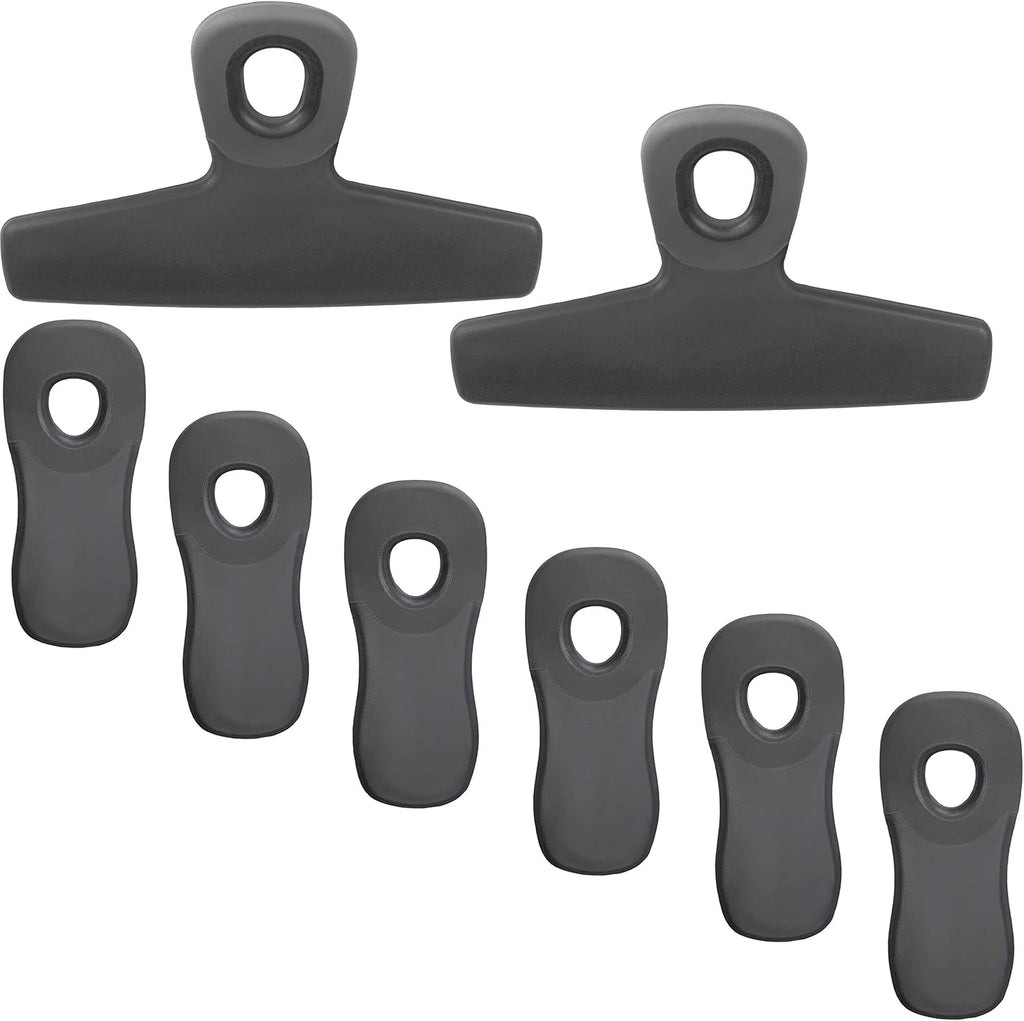 COOK WITH COLOR Bag Clips, Heavy Duty Chip Clip and Refrigerator Magnet Clips for Food Storage with Air Tight Seal Grip for Snack Bags and Food Bags (Grey, Pack of 8)