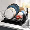 JASIWAY Stainless Steel Dish Drainers Drying Rack for Kitchen Counter with Drainboard, Rust Proof Metal, Space Saving, Modern Aesthetic, Compact Plates Strainers with Extra Mat, Silver