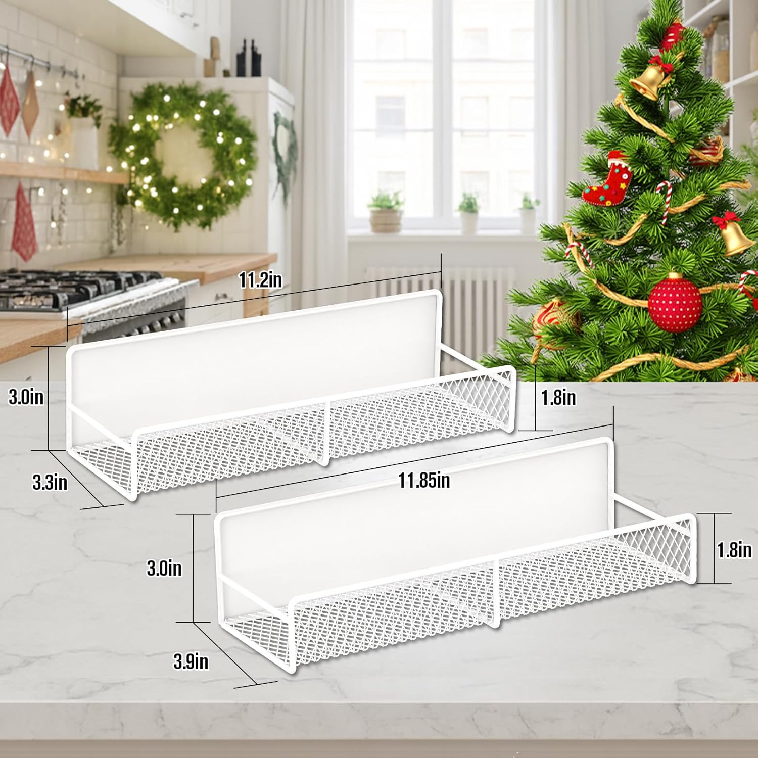 2 Pack Magnetic Spice Rack for Refrigerator, White Magnetic Shelf with 4 Removable Hooks, Rustproof Magnetic Shelf for Fridge, Oven, Condiments, Oils, Seasoning Spice Organizer