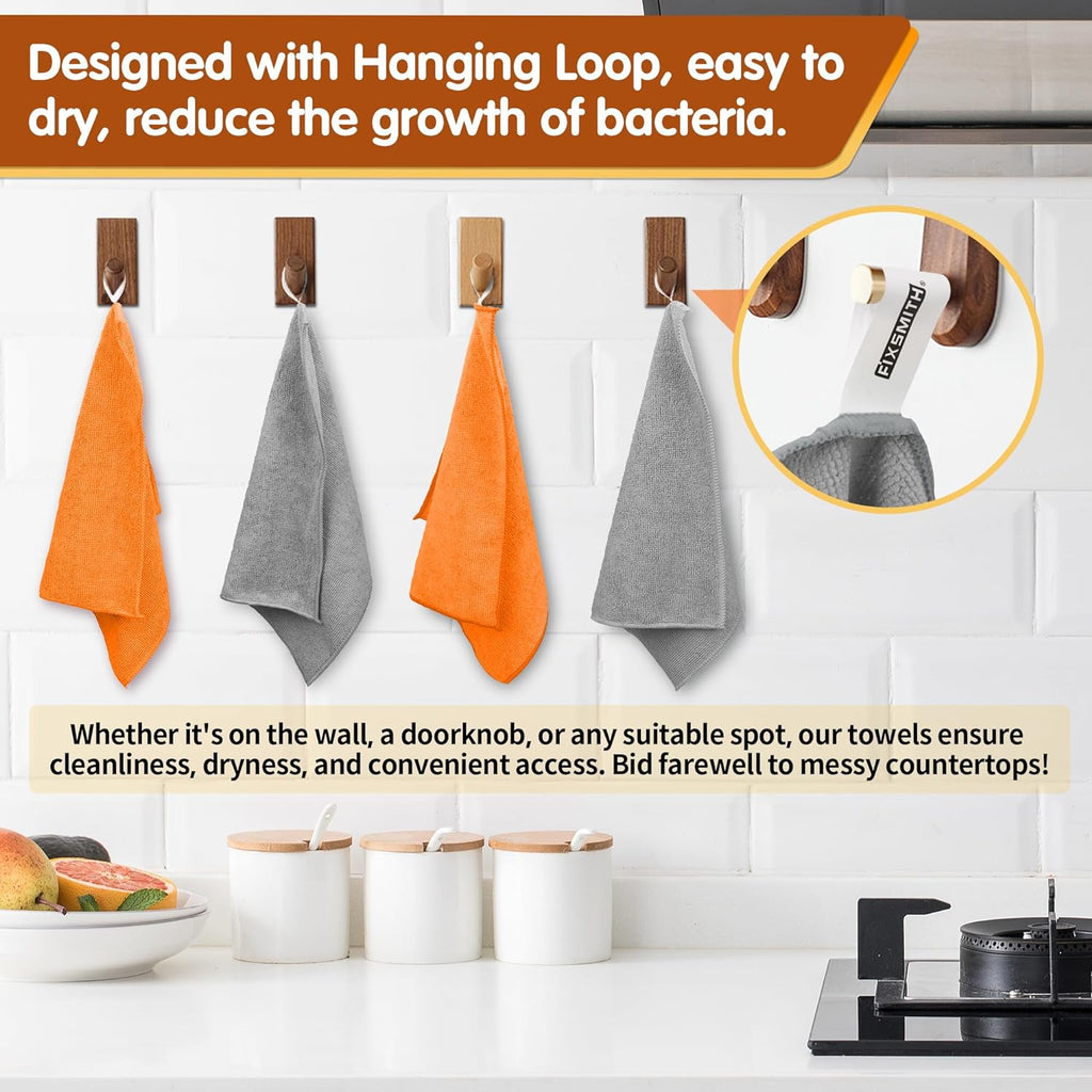 FIXSMITH Microfiber Cleaning Cloth -Pack of 8, Highly Absorbent Cleaning Rags(Grey&Orange), 16"X12" All Purpose Cleaning Towels for Housekeeping, Kitchen, Car, Reusable Microfiber Towels