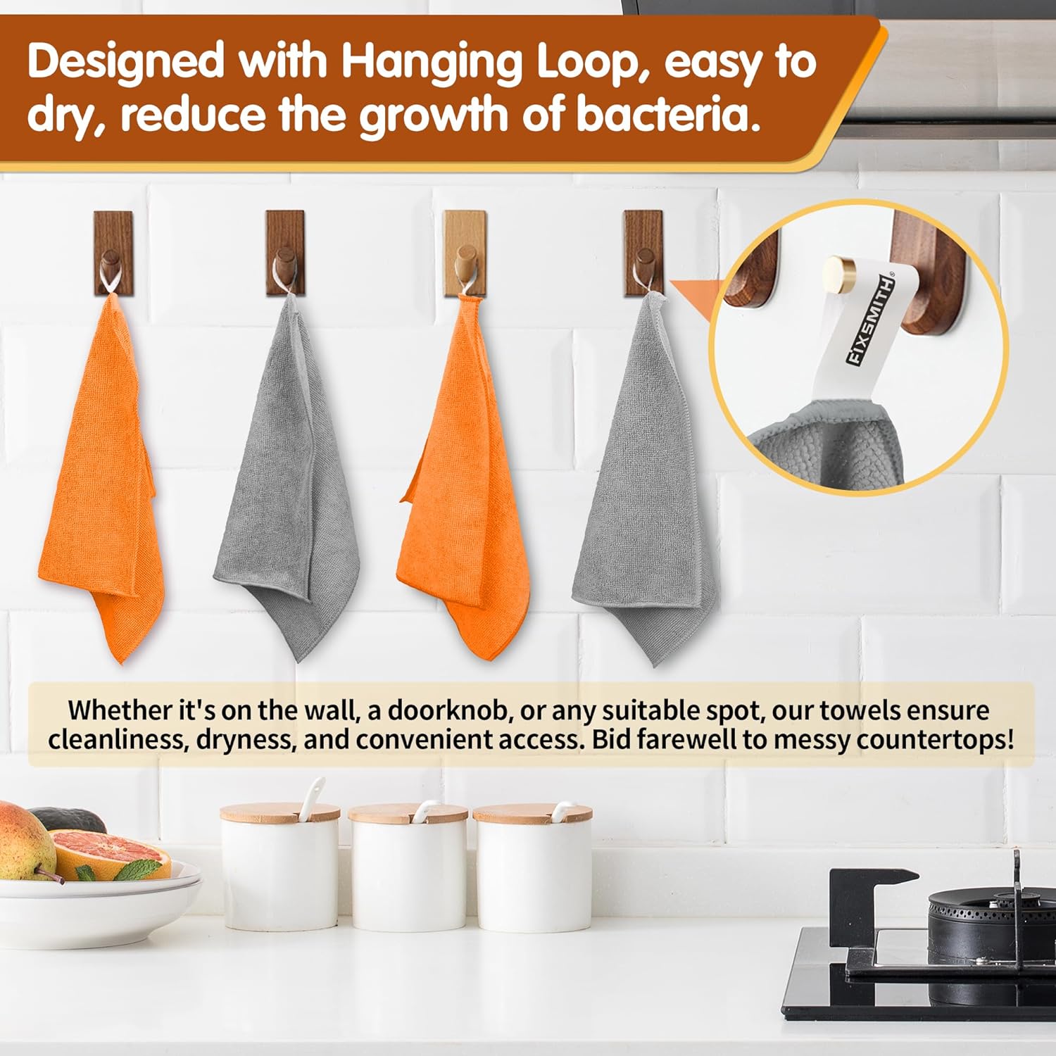 FIXSMITH Microfiber Cleaning Cloth -Pack of 8, Highly Absorbent Cleaning Rags(Grey&Orange), 16"X12" All Purpose Cleaning Towels for Housekeeping, Kitchen, Car, Reusable Microfiber Towels