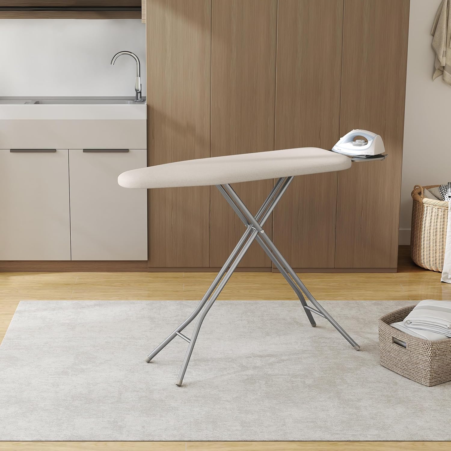 Yaheetech Foldable Ironing Board, Heavy Duty Iron Board with 9 Adjustable Heights, 4 Layer Cover and Safety Iron Rest, 52X14 Compact and Space Save Iron Board for Home Laundry Room Use, Beige