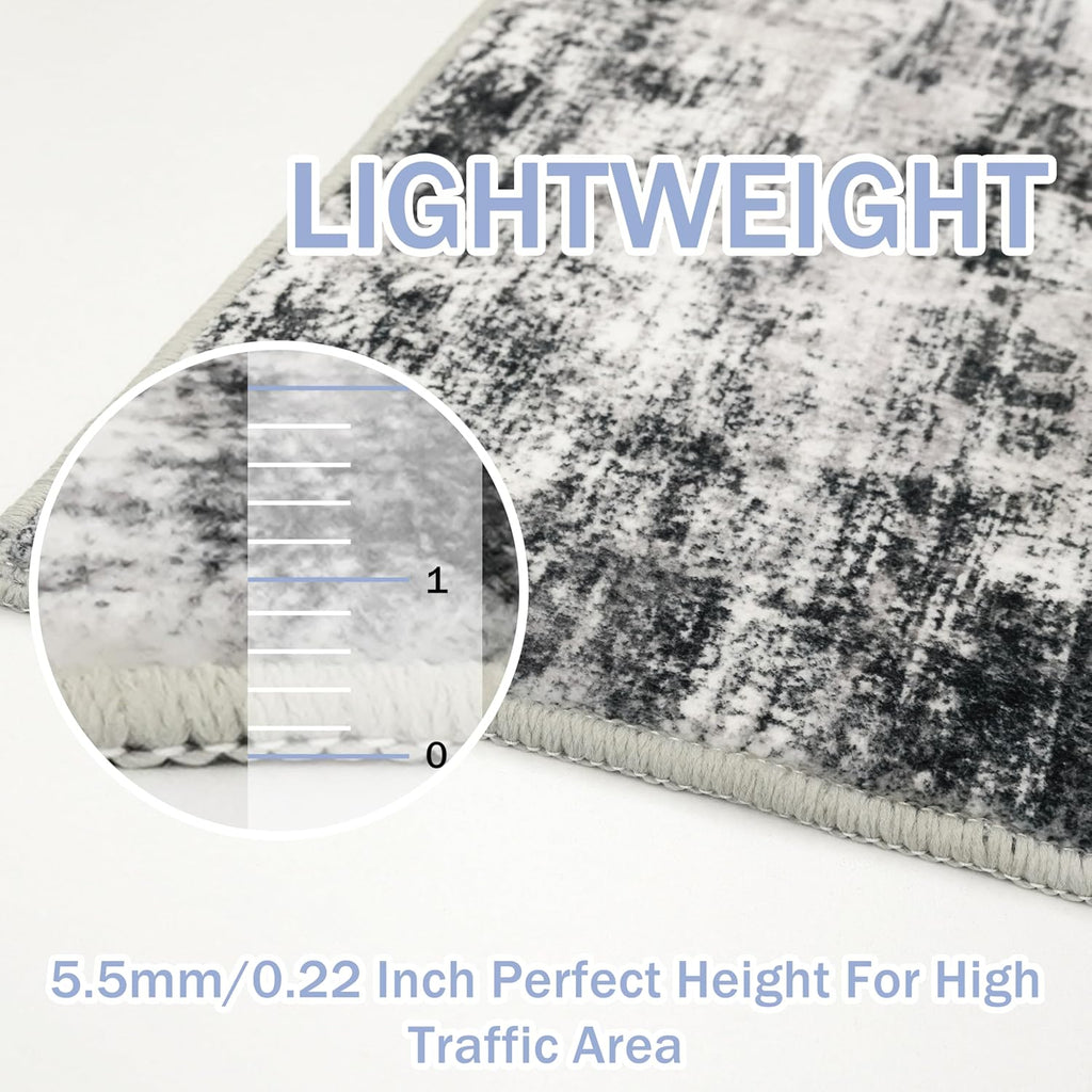 IOHOUZE Modern Abstract Area Rugs 5x7 Ft Washable Rugs for Living Room, Non Slip Dining Room Rug, Printed Faux Wool Rugs for Bedroom, Floor Carpet for Office Nursery Playroom, Black Grey